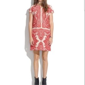 Madewell silk red and cream paisley dress